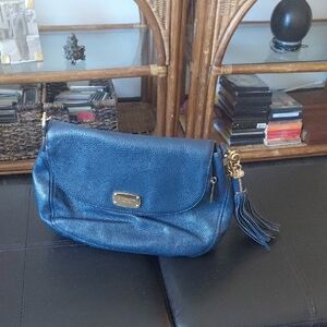 Michael Kors Blue Leather Crossbody Clutch with Tassel